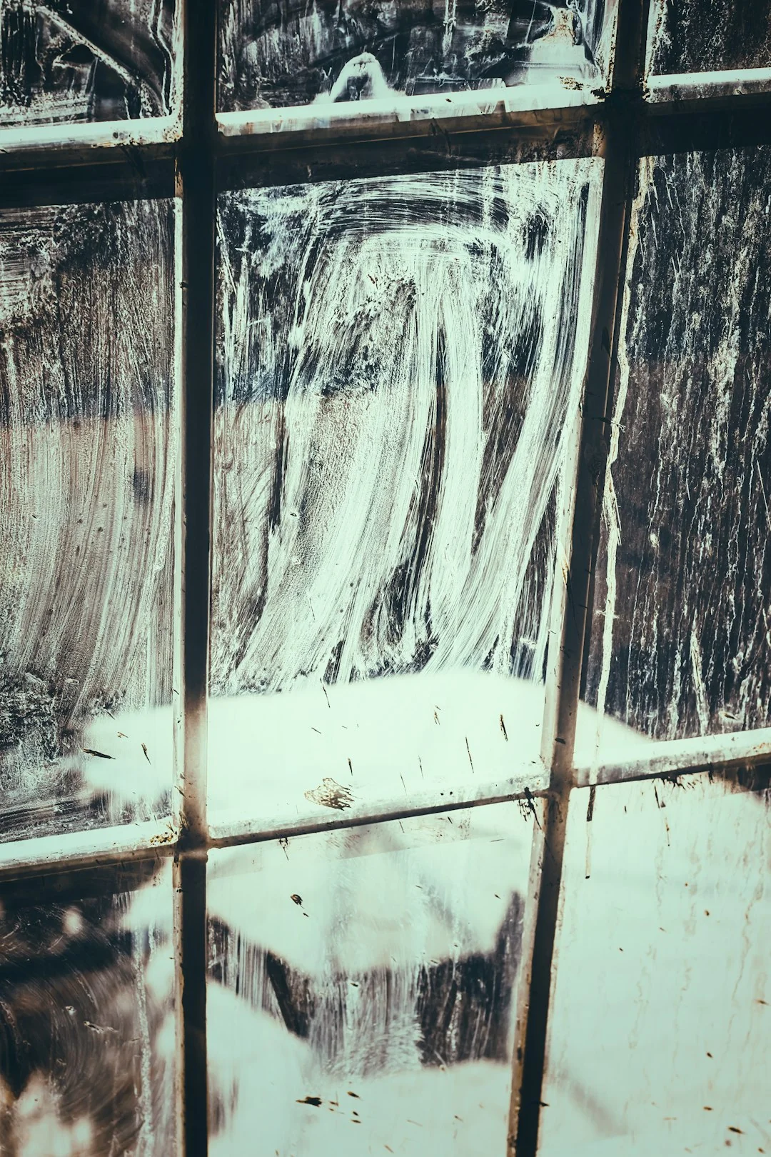 View from inside a car showing soapy water on the window during a car wash.